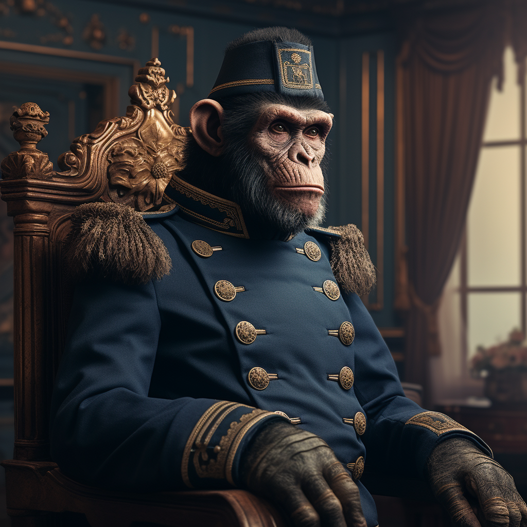 Portrait of real chimp in Napoleon era attire