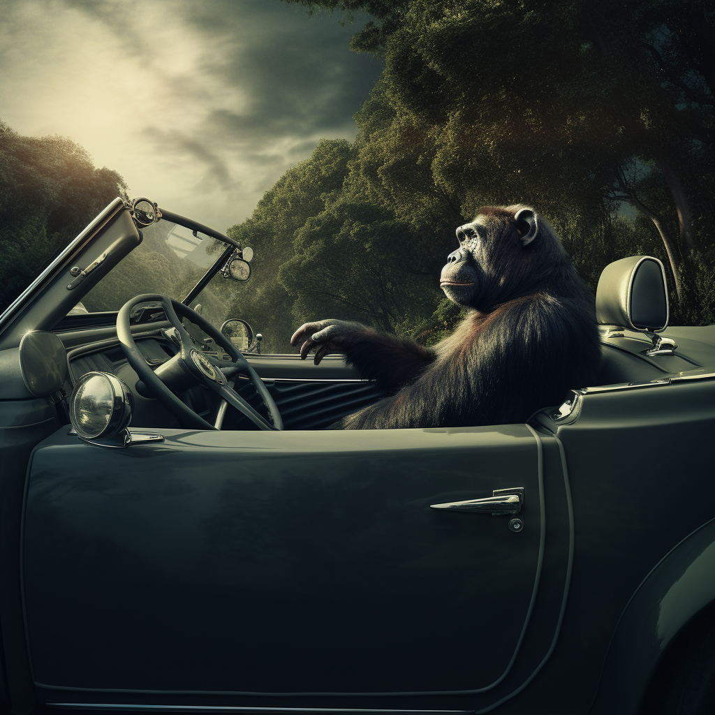 Chimpanzee driving a Rolls Royce