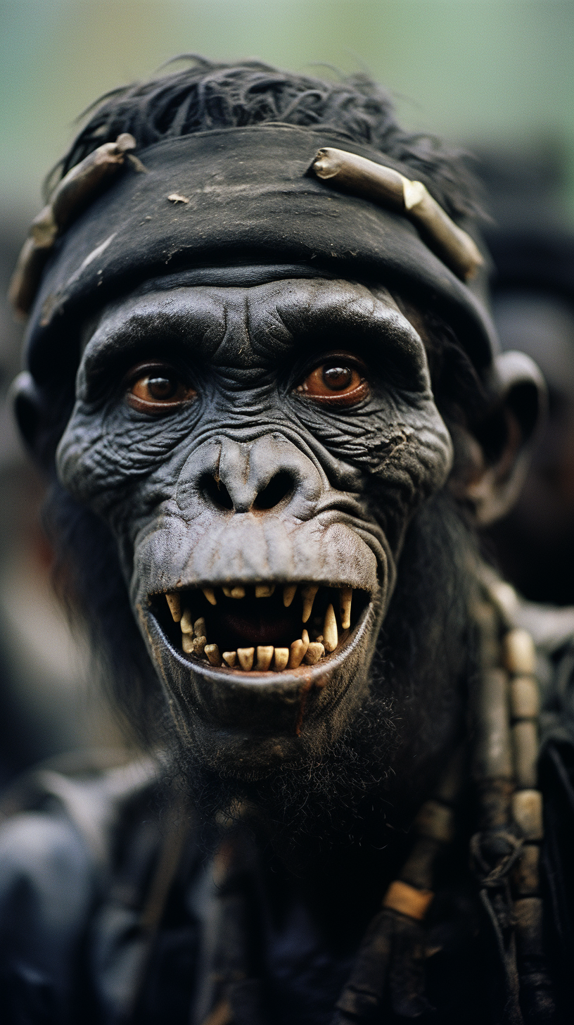 Fierce chimpanzee warriors in battle