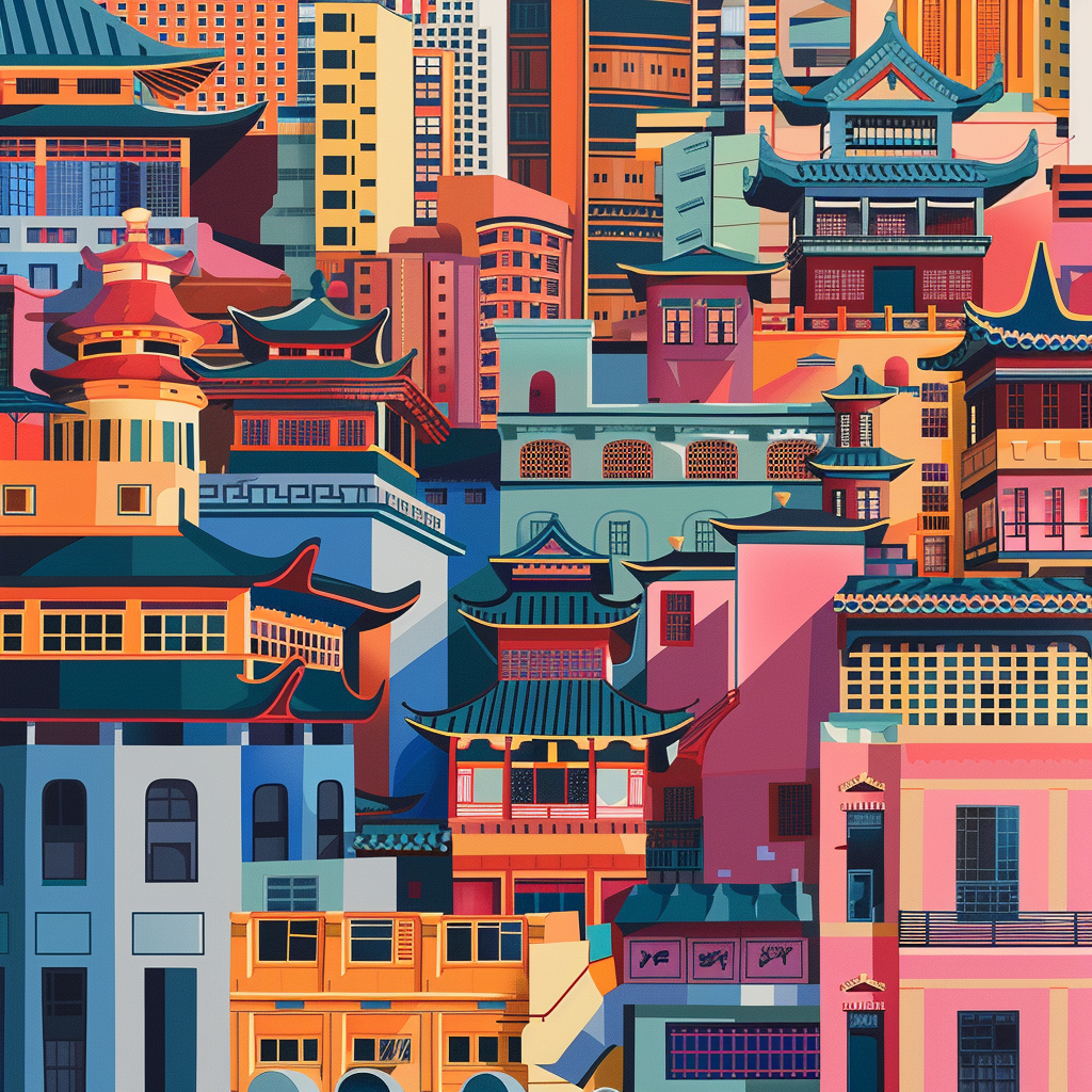 Colorful Chinatown Geometric Design