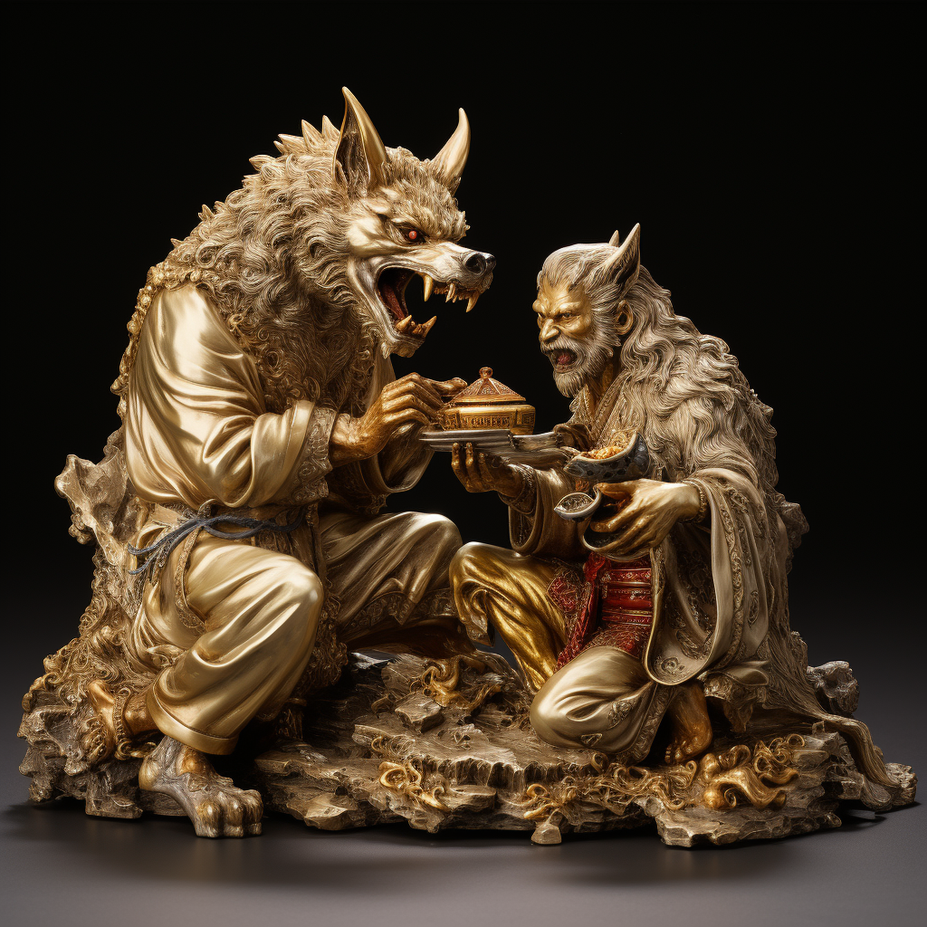 Chinese Art Wolf Eating Man