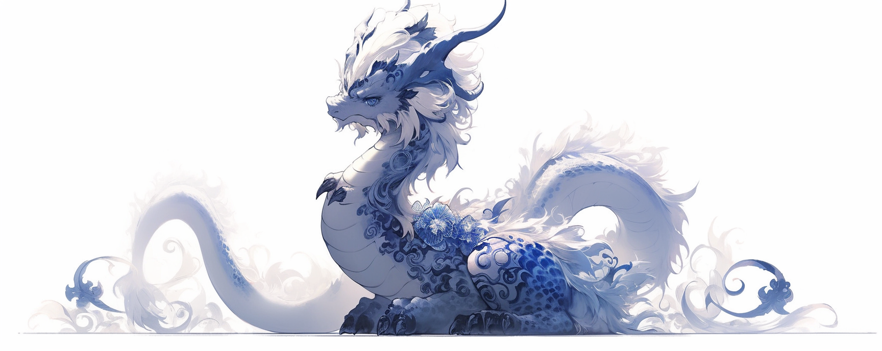 Cute blue dragon on white background