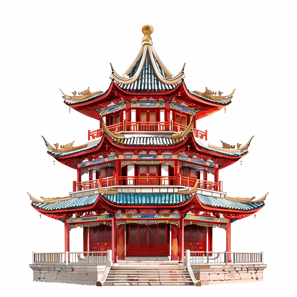 Chinese Building on White Background