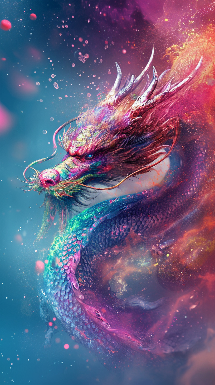 Colorful Chinese Dragon Dissolving Particles