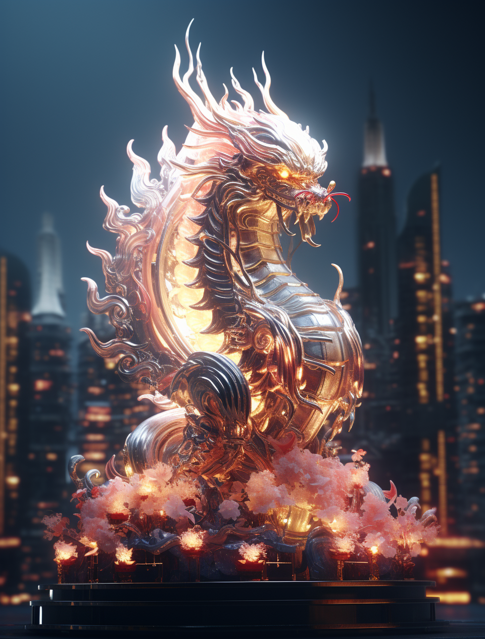 Futuristic Chinese Dragon in Cyber City