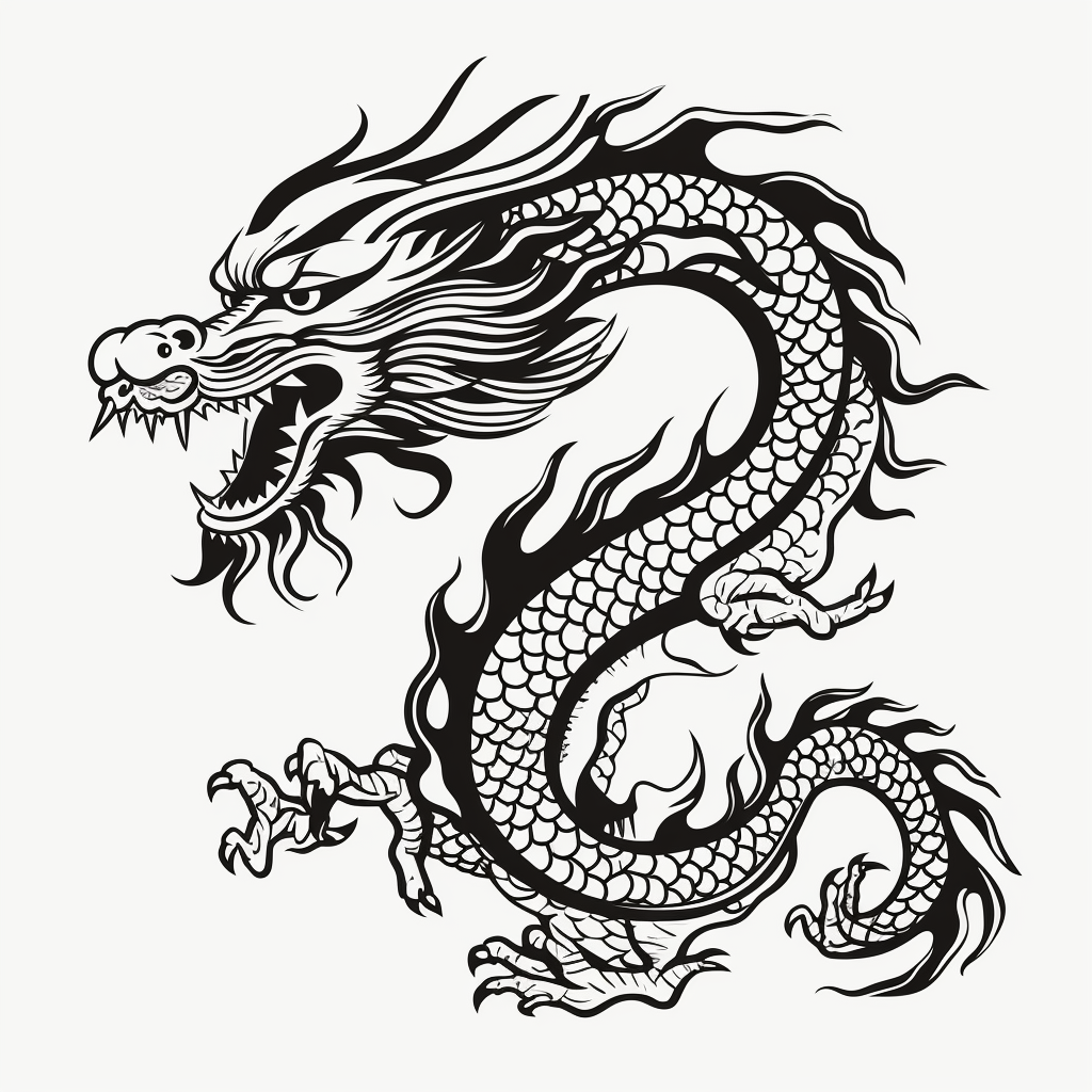 Chinese dragon pictogram in black and white