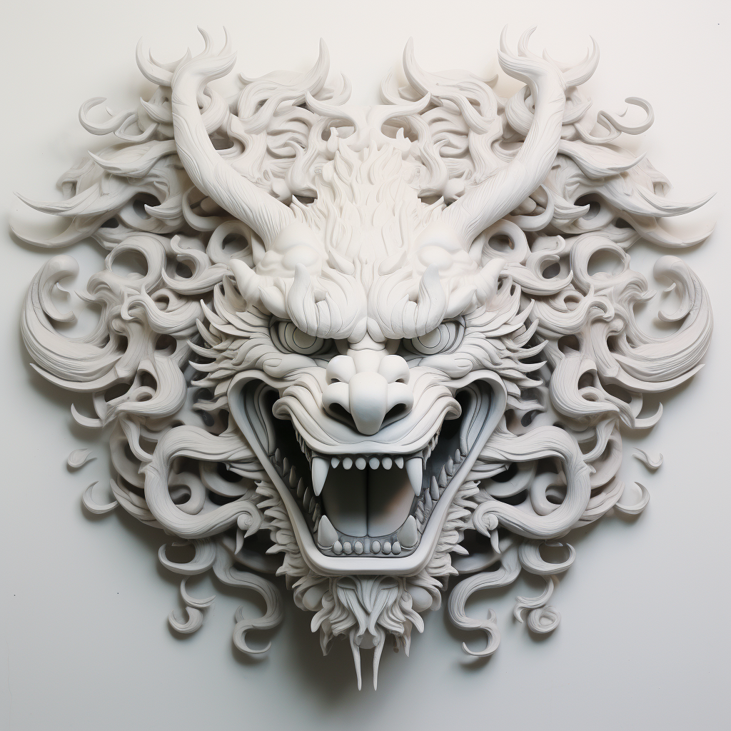 Chinese Dragon Sculpture Wall in White