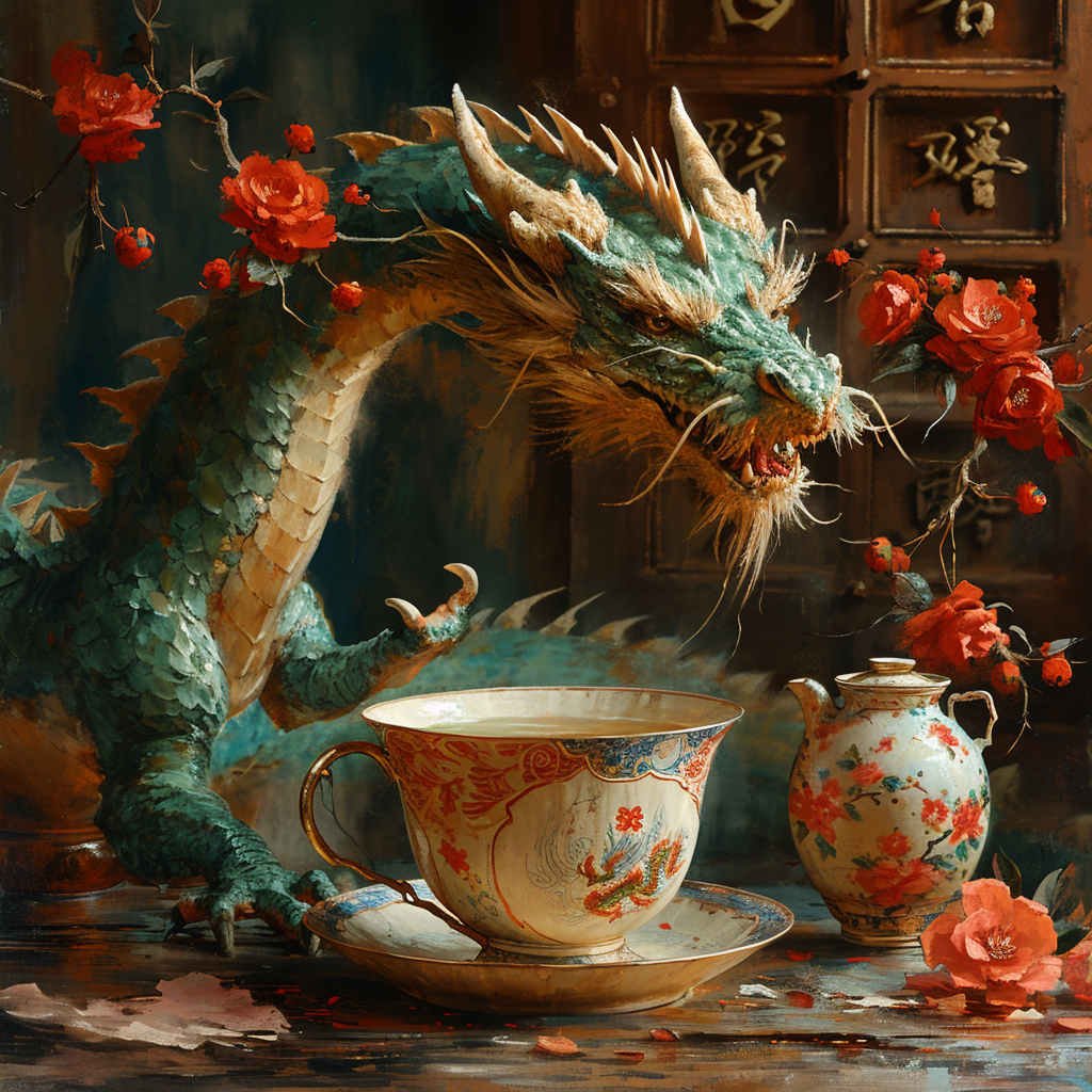 Astonishing Chinese Dragon Emerging from Teacup