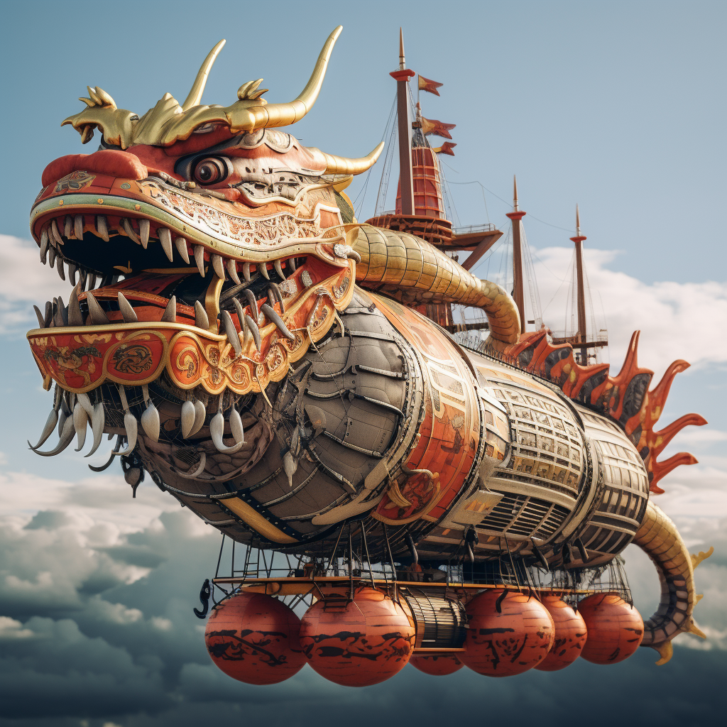 Chinese Dragon Zeppelin flying in the sky