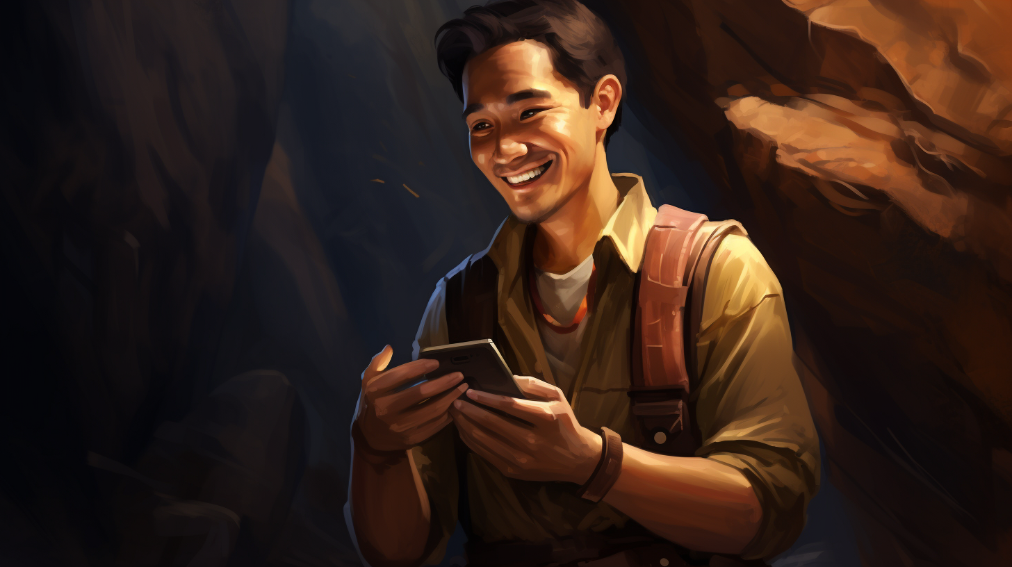 Chinese explorer introducing iPhone with a smile