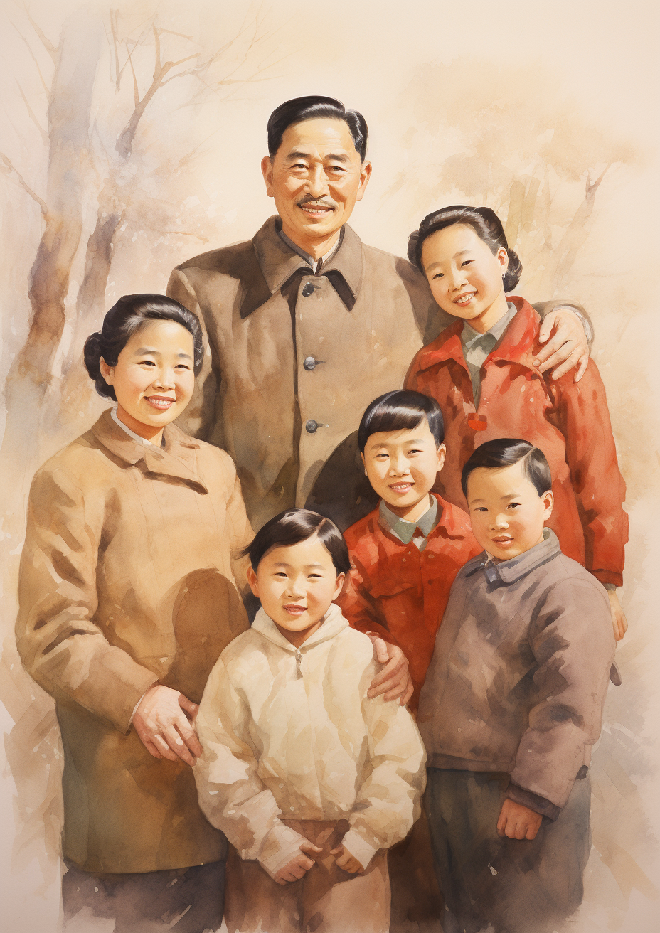 Chinese family with father surrounded by grandchildren