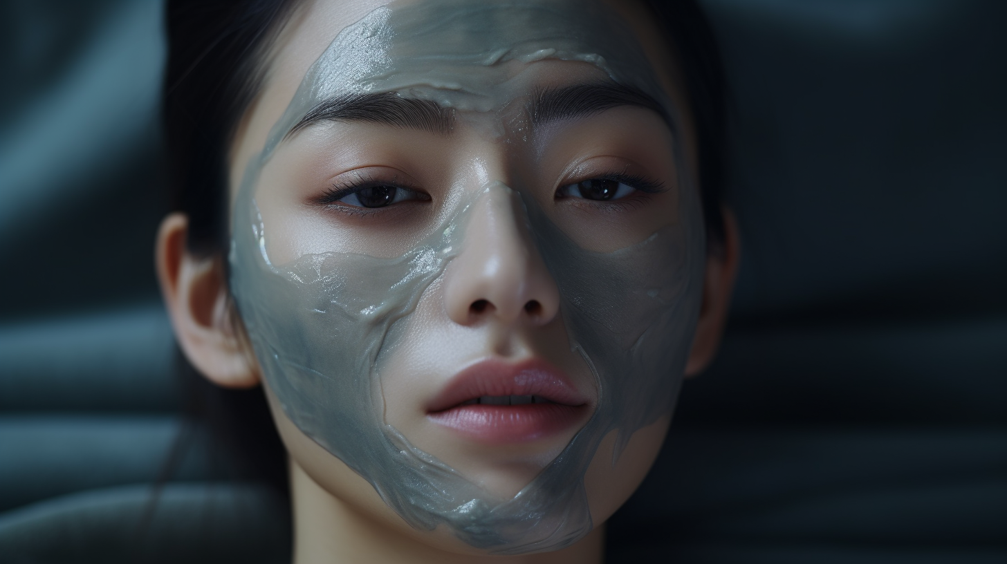 Chinese woman applying facial mask at home