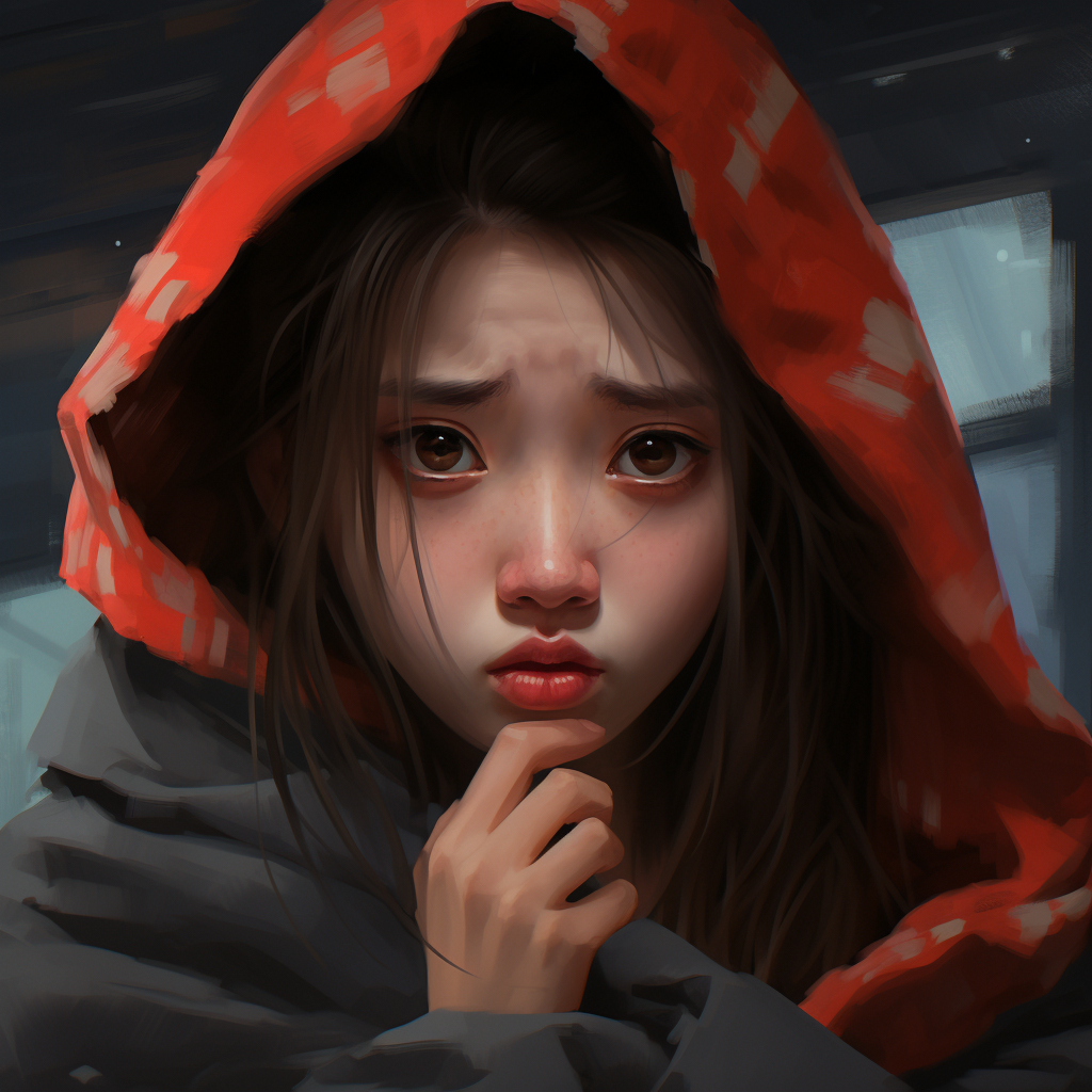 Chinese girl wrapped in a blanket with a red nose