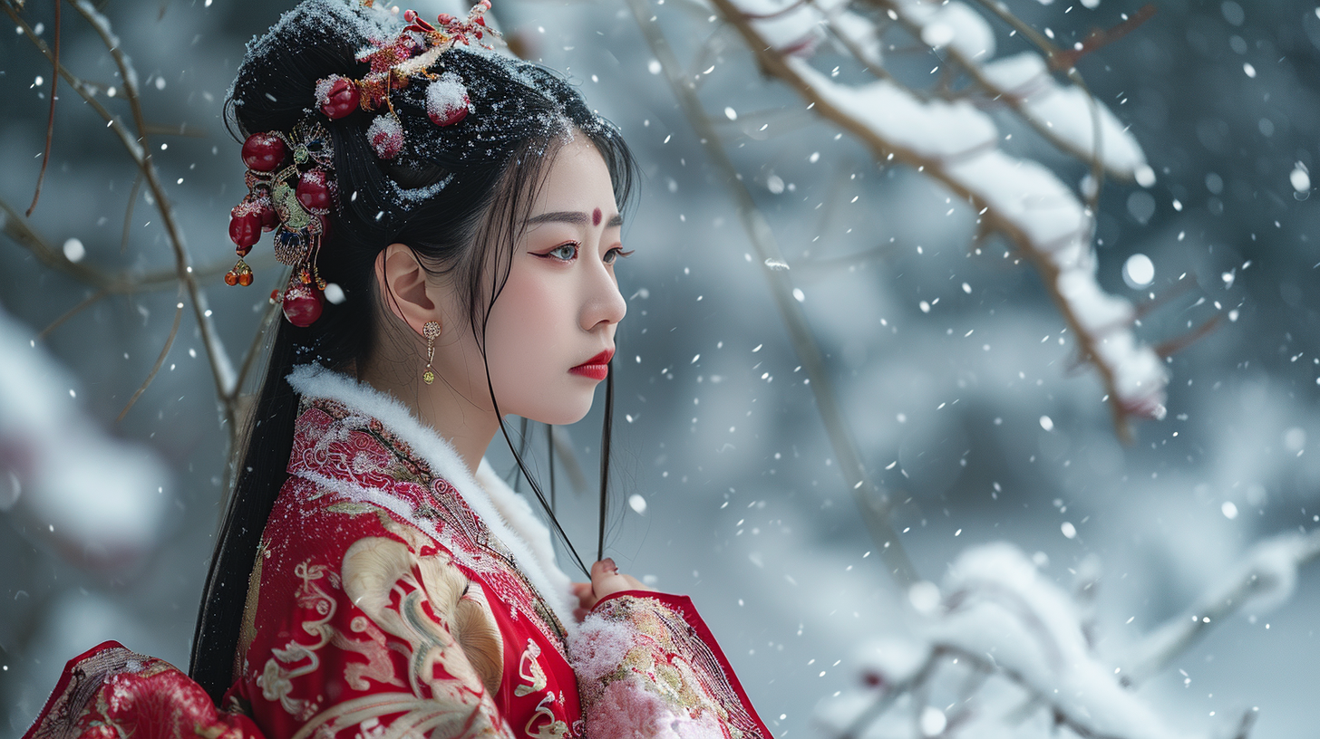 Chinese girl meditating in the snow ❄️