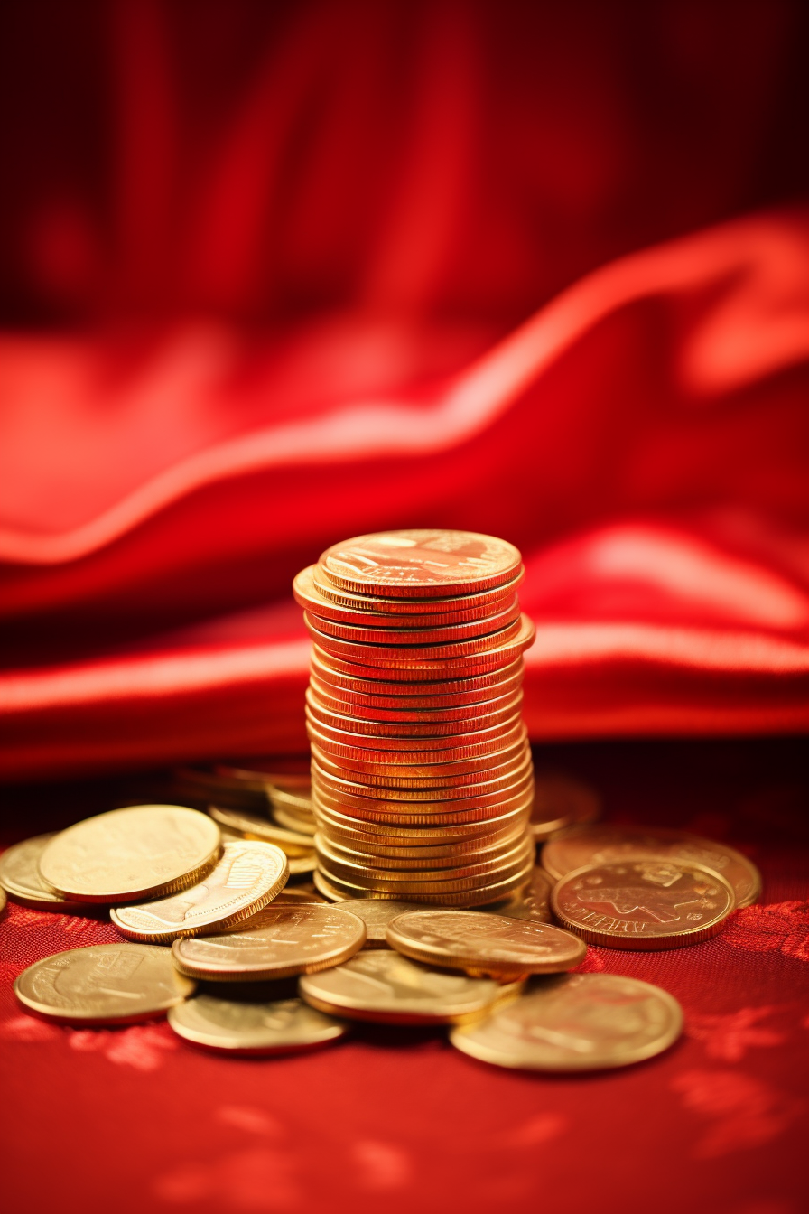 Chinese gold coins on red cloth