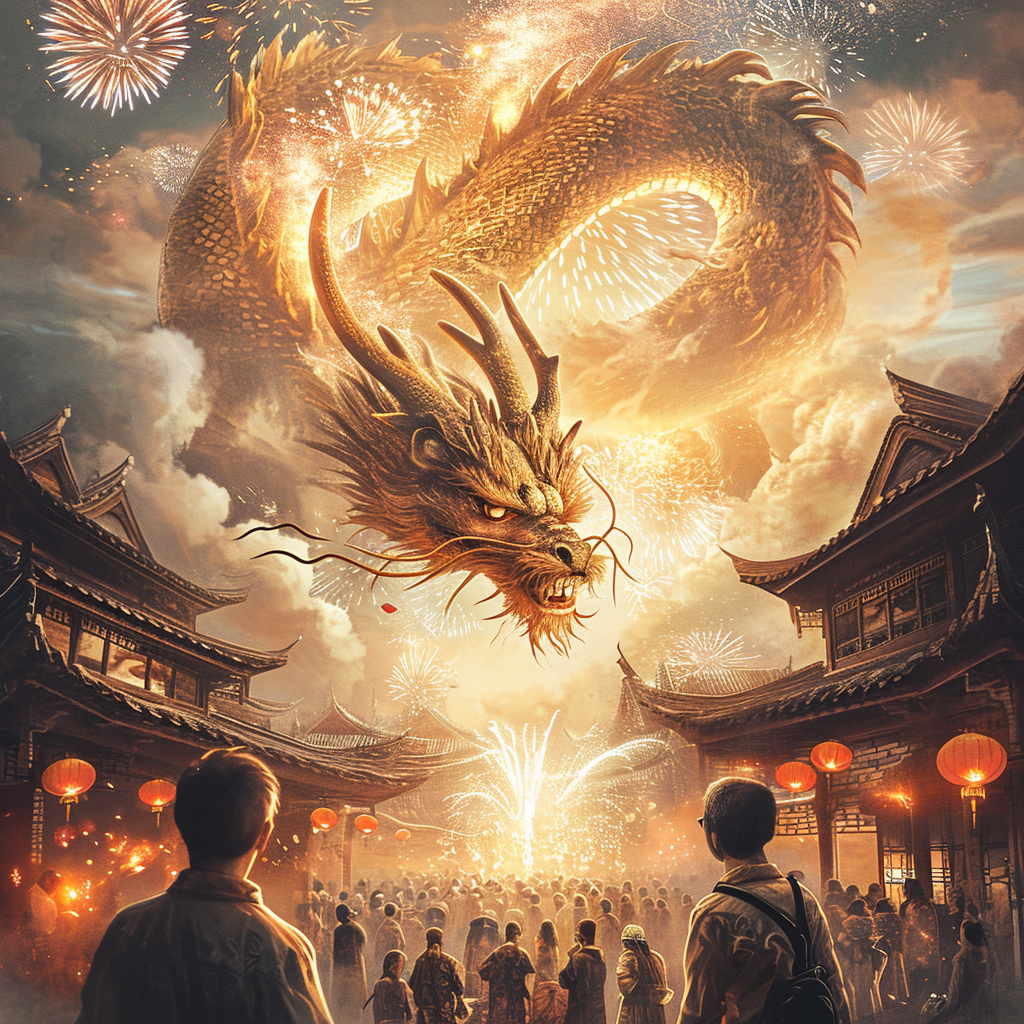 Chinese Golden Dragon Spring Festival Celebration