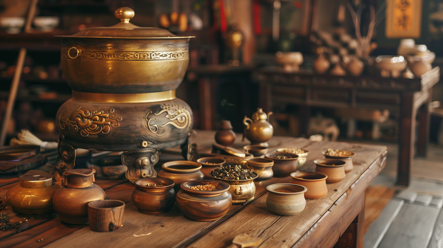 Chinese herb cooking stove on table