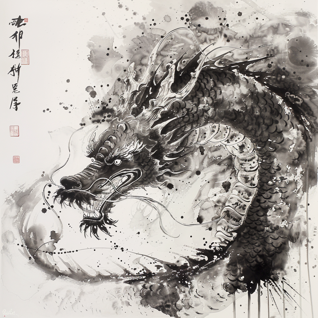 Chinese Ink Dragon Illustration Art