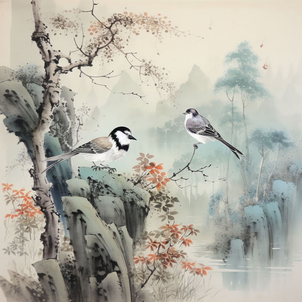 Beautiful Chinese landscape with birds