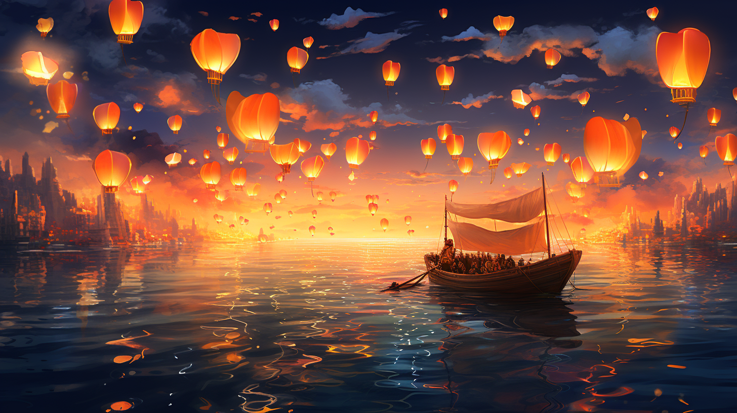 Chinese lantern festival with flying wish lanterns