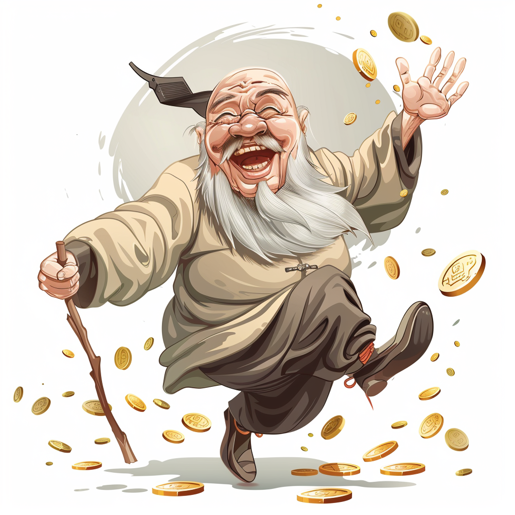 Chinese man catching gold coins