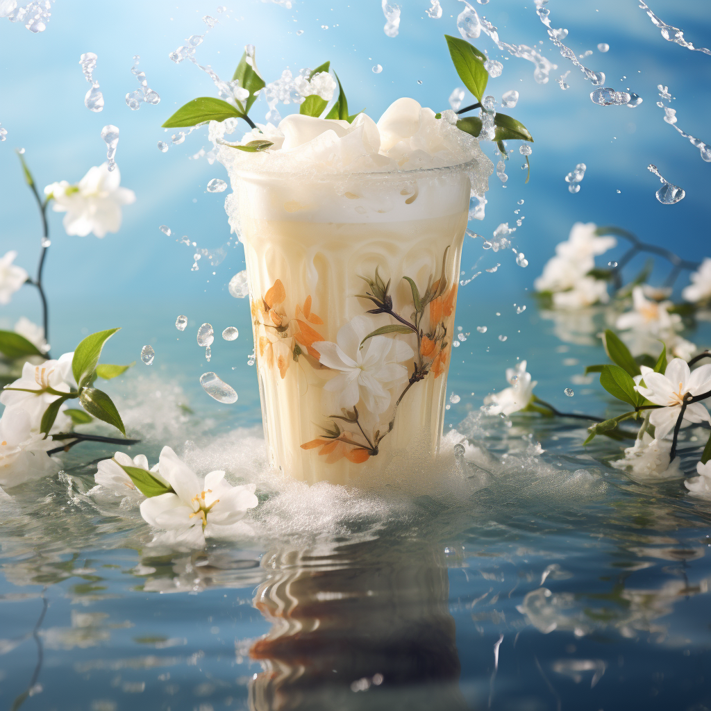 Refreshing Chinese milk tea with jasmine flowers