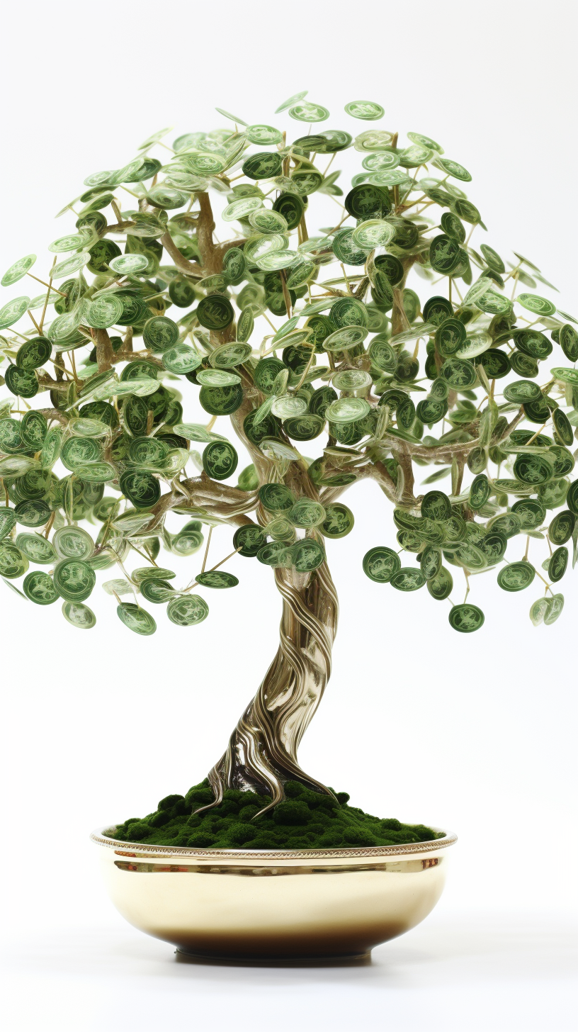 Chinese money tree on offwhite background