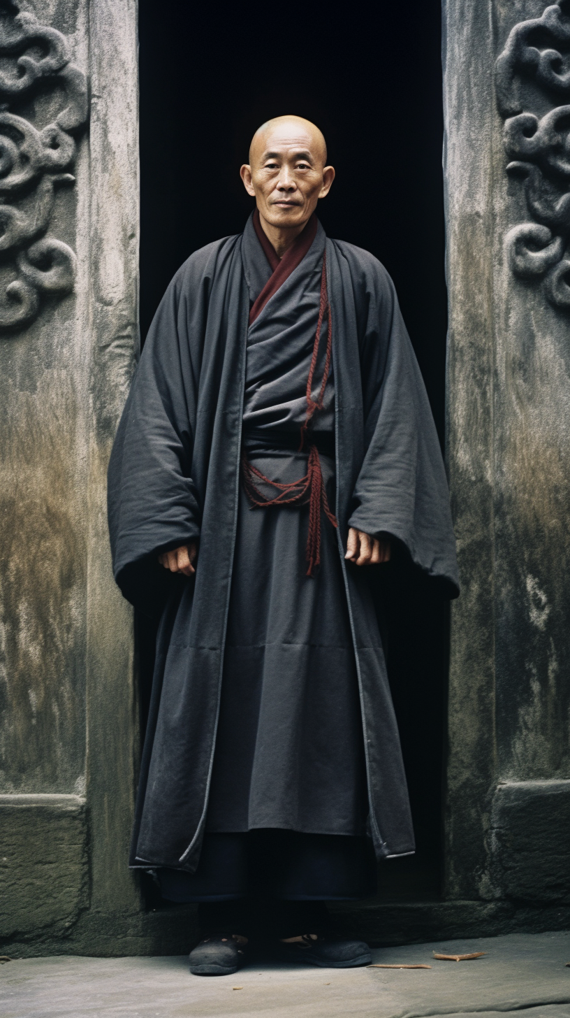 Chinese monk at ancient stone temple