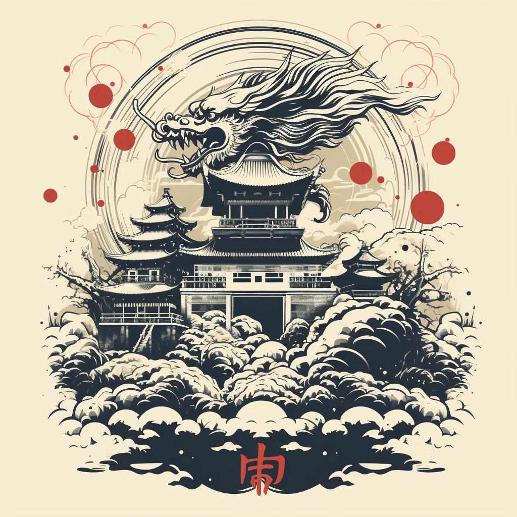 Chinese New Year Dragon Temple Poster