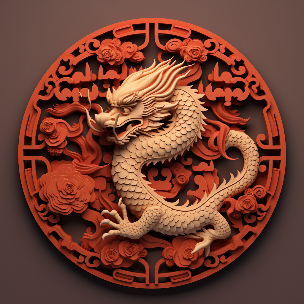 Chinese New Year Dragon Wood Carve Element