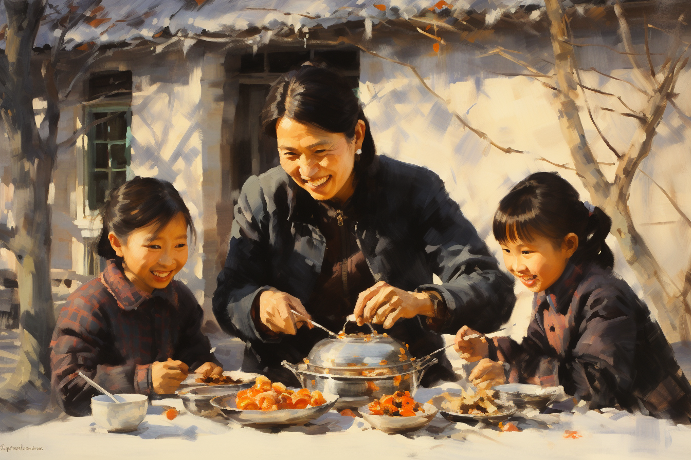 Chinese New Year family gathering painting