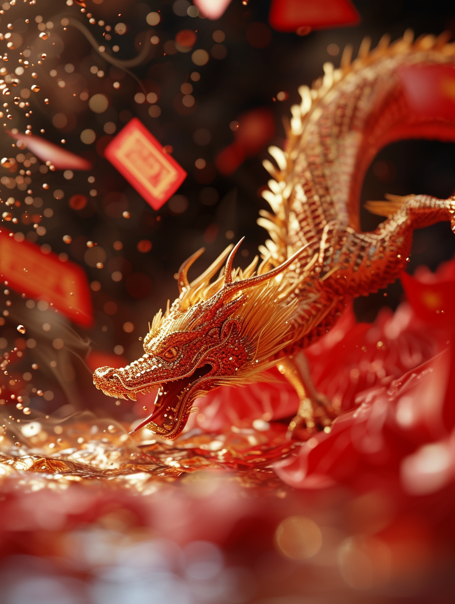 Chinese New Year Red Envelopes Dragons Gold