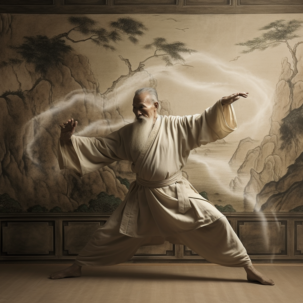 Chinese old man practicing tai chi