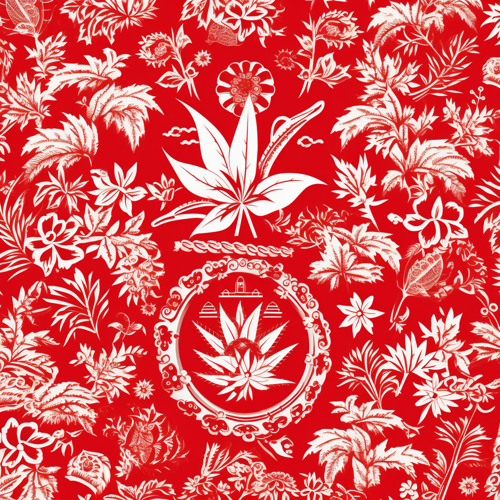 Chinese red stamp symbols cannabis pattern