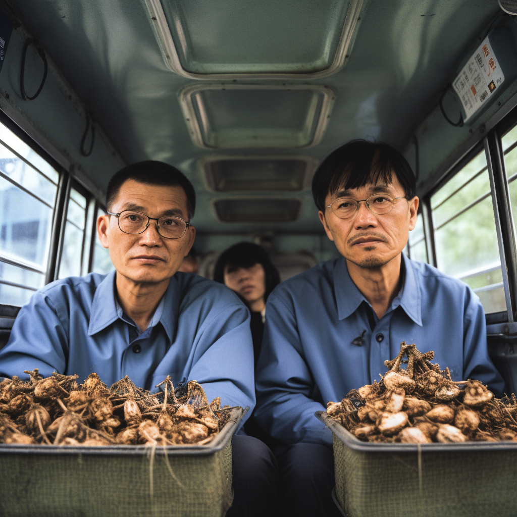 Chinese runners with cordyceps mushrooms in 90s bus