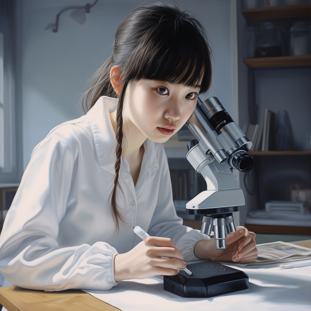 Scientific girl using microscope in laboratory