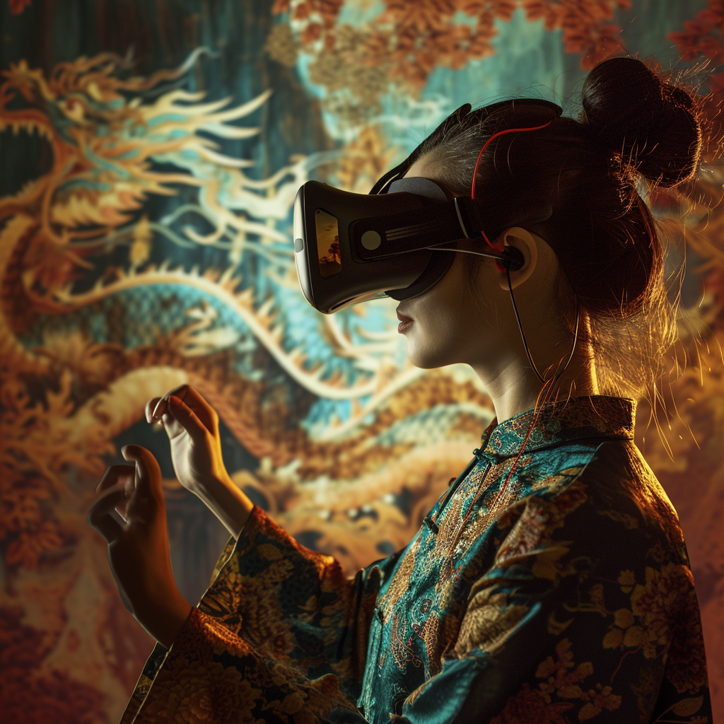 Chinese Style Dragon Playing VR Game