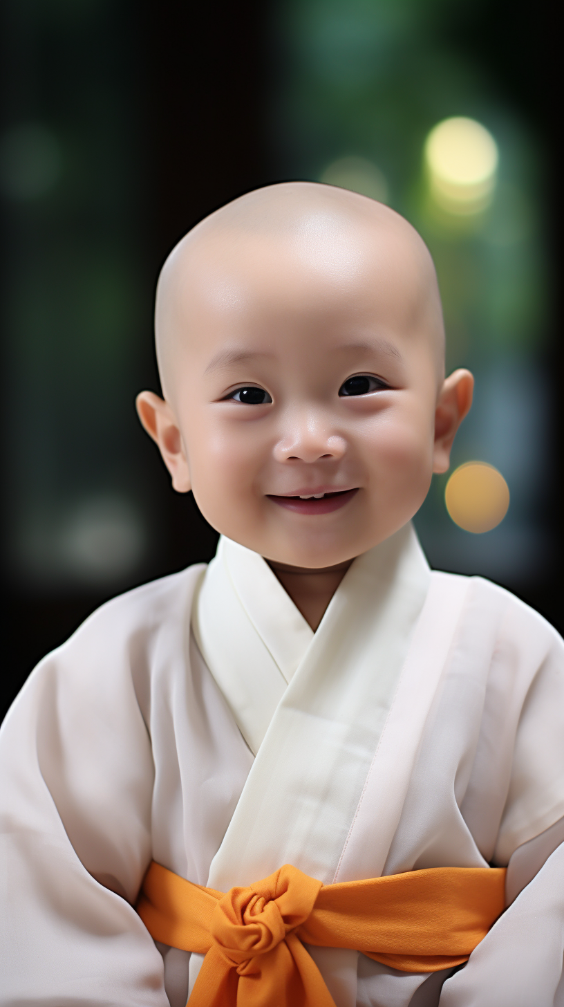 Adorable Chinese monk in festival attire