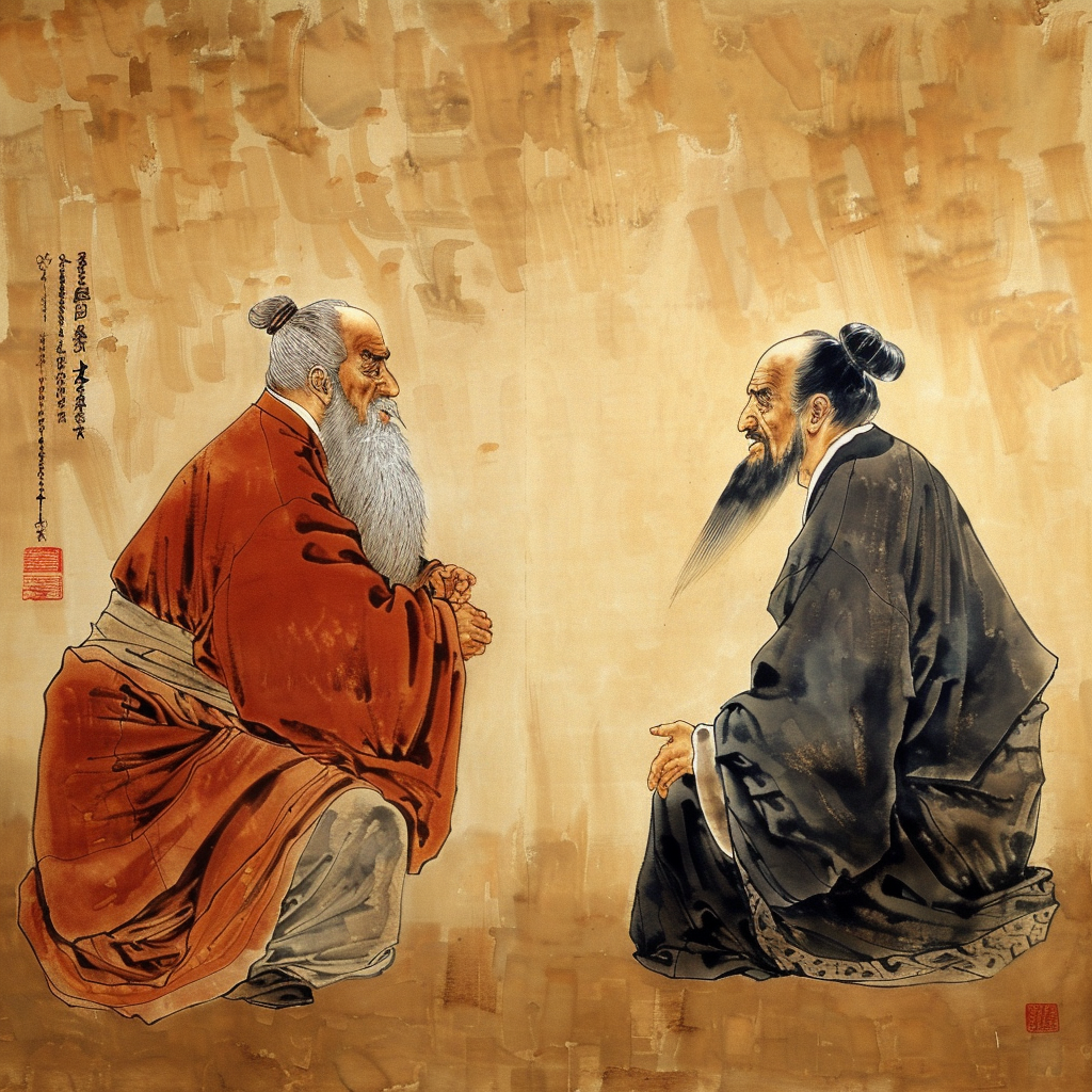 Chinese painting of ZhuangZi vs Confucius