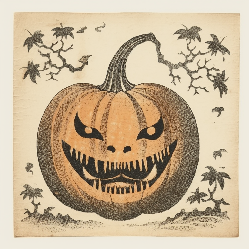 Vintage Chinese Jack-O-Lantern Silkscreen Print