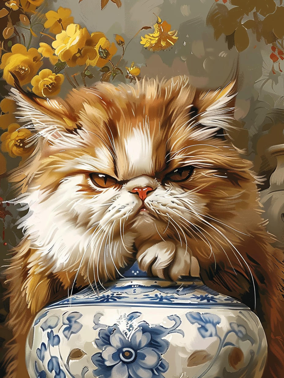 Angry Chinese wallpaper cat