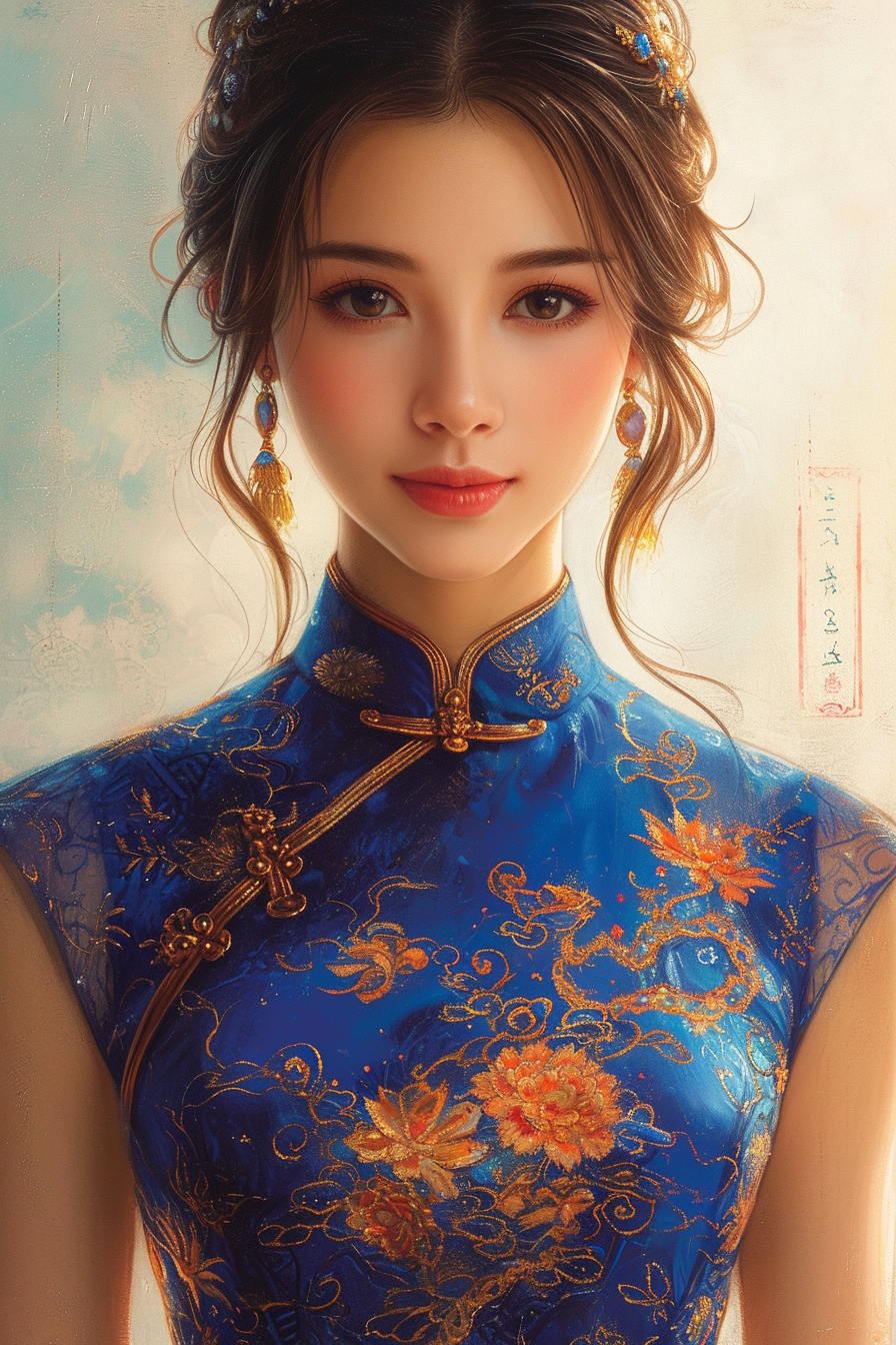 Chinese woman in qipao celebrating New Year