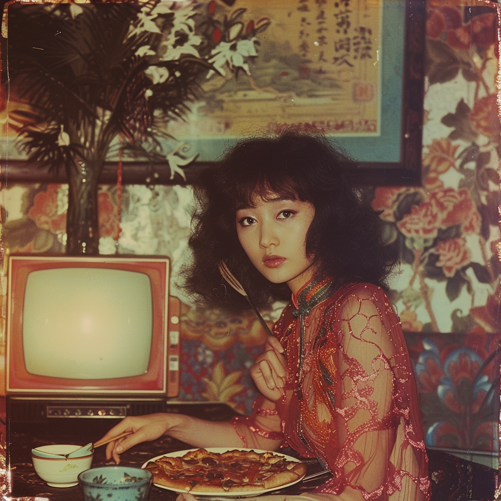 Chinese woman pizza TV 1980s