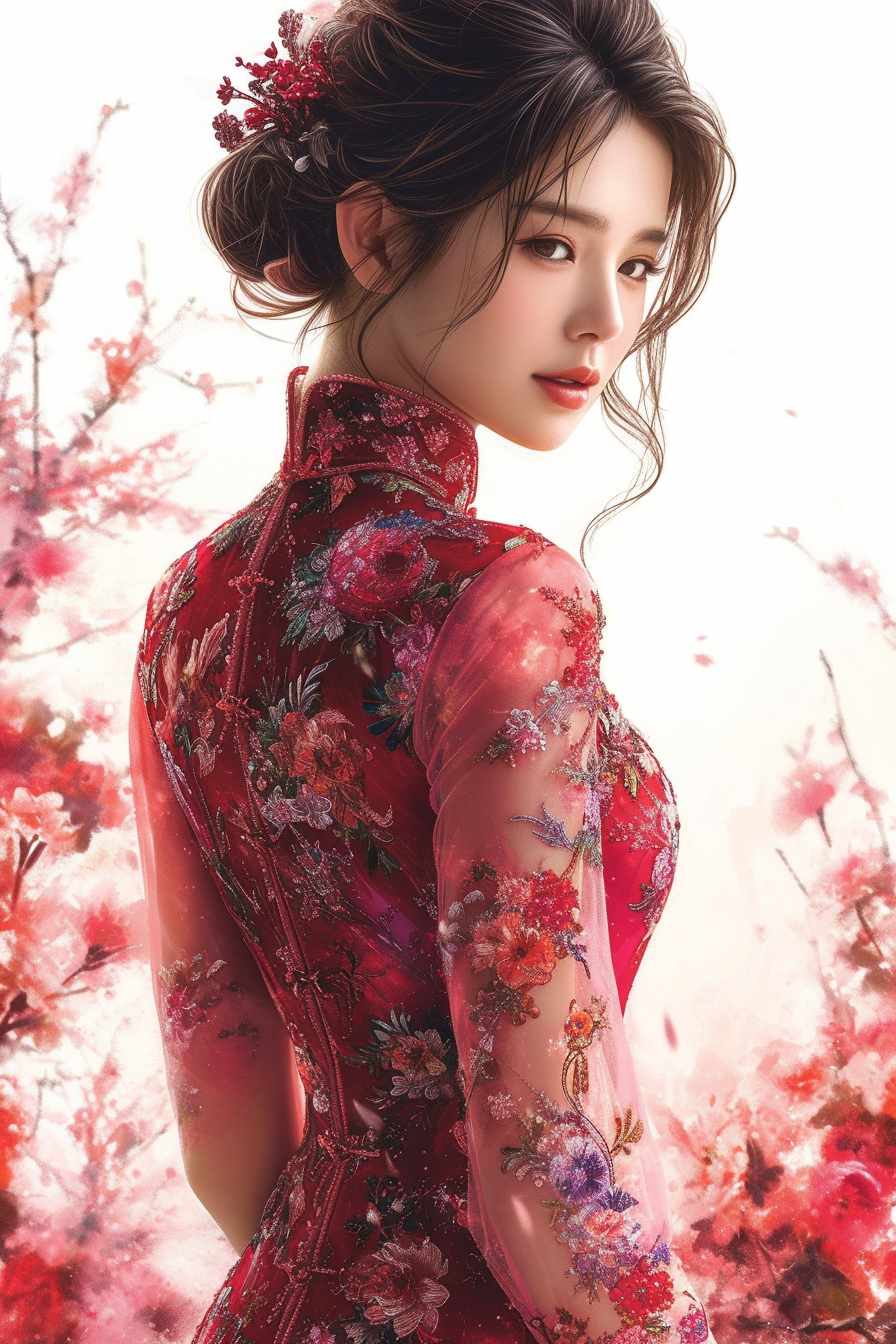 Chinese woman in qipao celebrating Chinese New Year