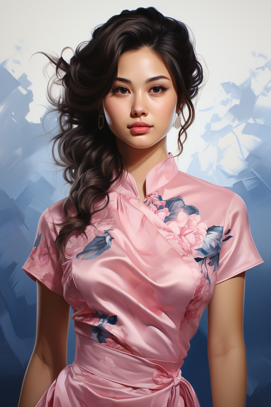 Elegant Chinese woman in traditional modern qipao dress