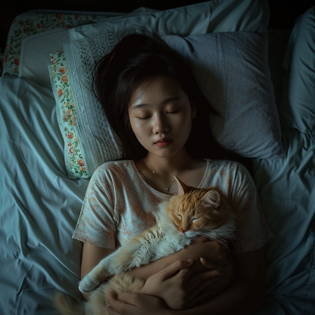 Chinese woman sleeping on bed