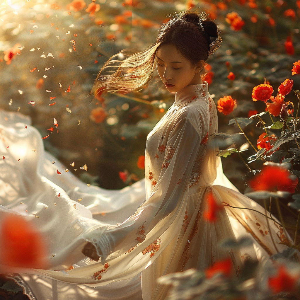 Chinese woman in traditional attire sunlight