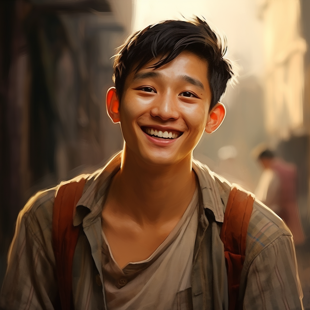 Chinese young man smiling in Pixar style