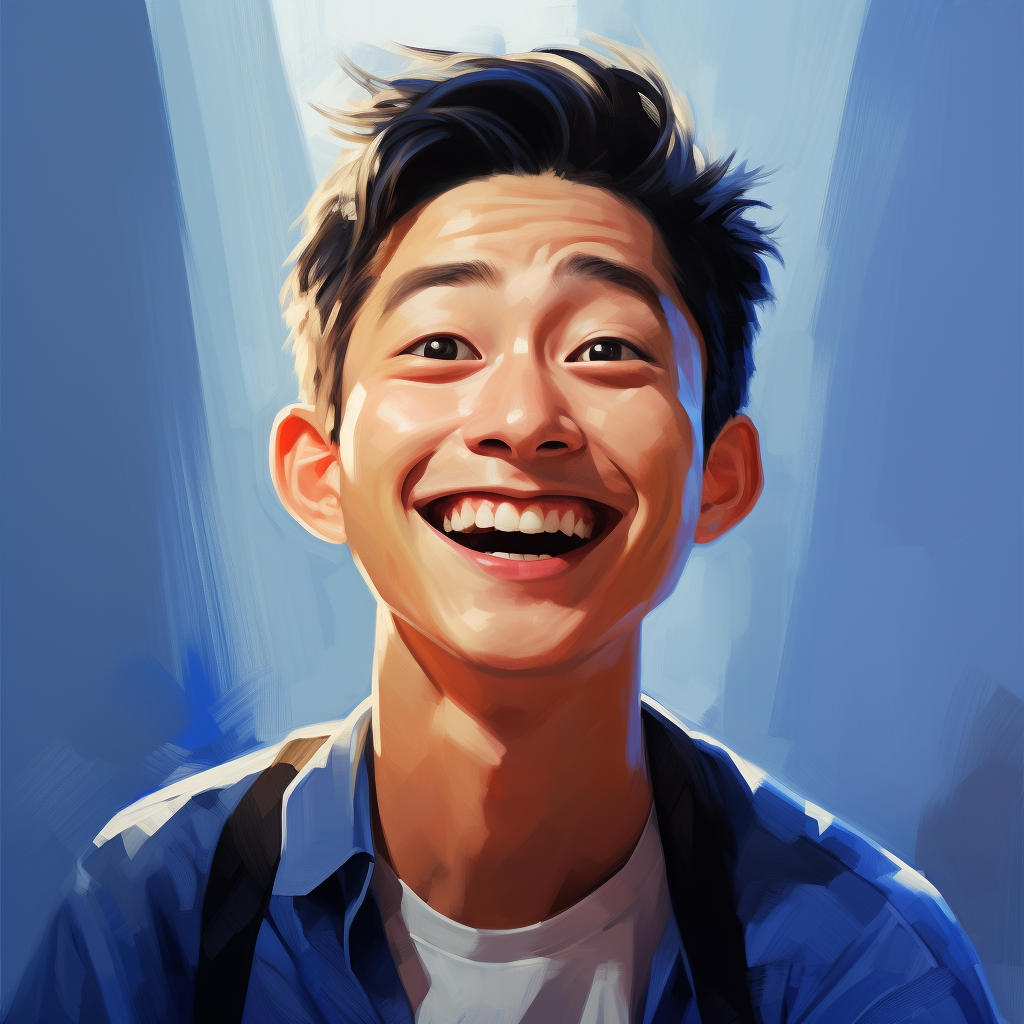 Chinese young man with a blue smile