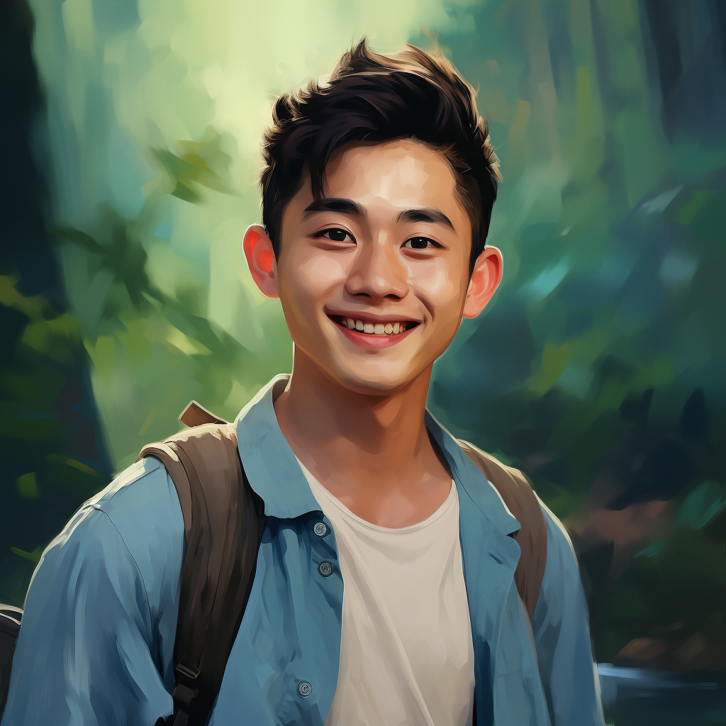 Smiling Chinese Young Man in Pixar Style